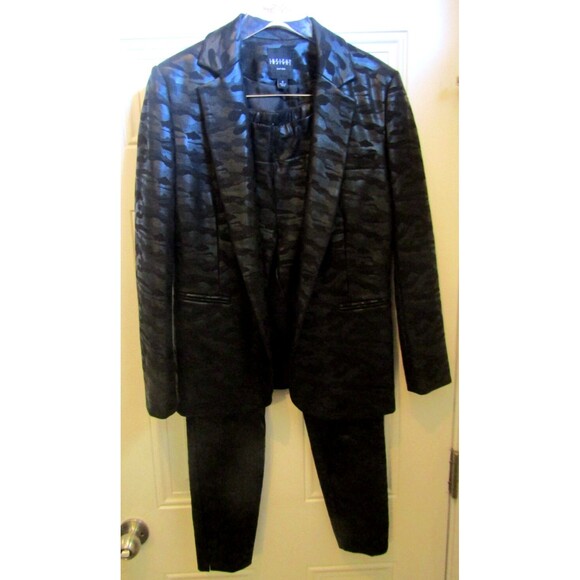 Insight New York Suit 2 Piece Pants Jacket Black Camo Scuba Blazer Womens Size 6 - Picture 2 of 13